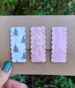 2.5 inch Rectangle Scallop Snap Clip Set of 3-Spruce Trees Wholesale