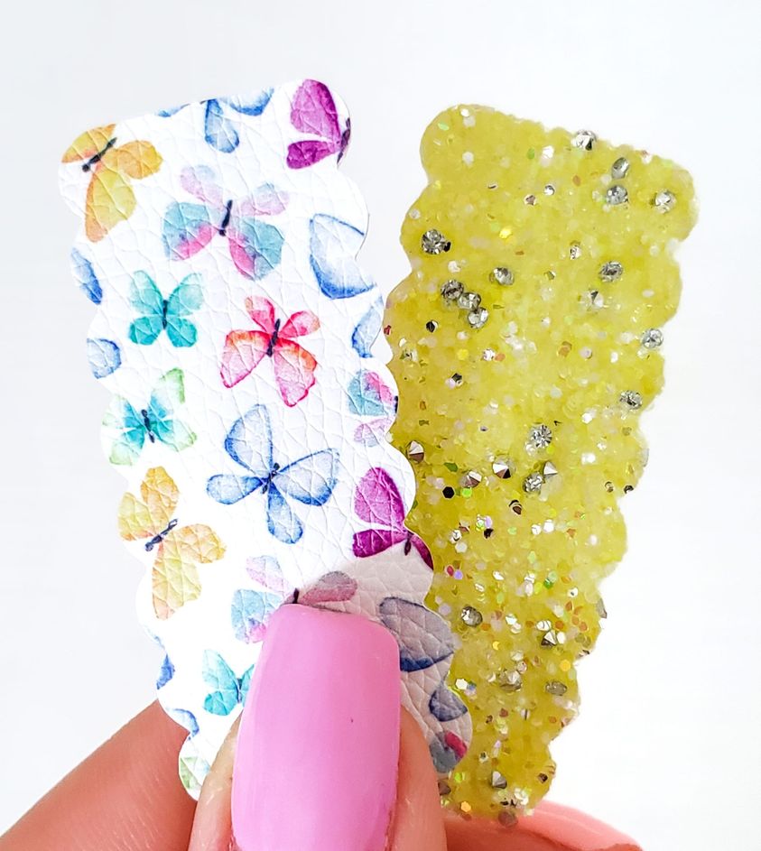 2.5 inch Scallop Snap Clip Pair-Happy Butterflies/Sunshine Glitter Wholesale